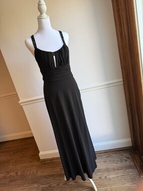 Laundry Shelli  Siegel Classic Black Evening Maxi Dress Embellished Straps 6P